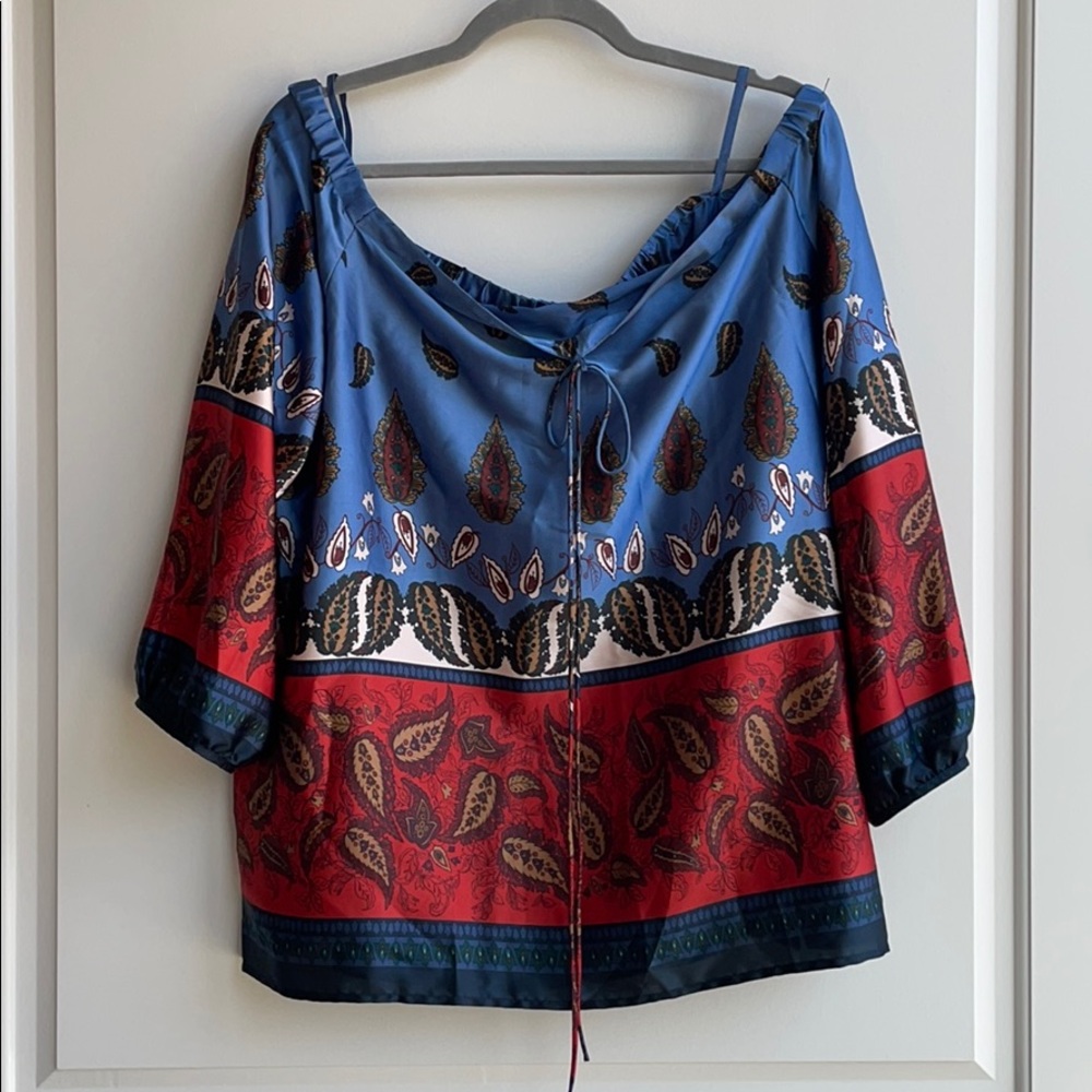 Loft Silk Strapless Patterned Blouse - image 3